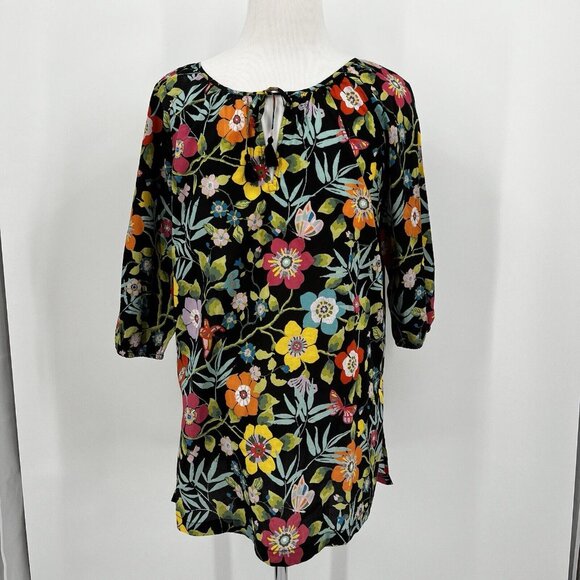 J.Crew Summer Beach Floral Butterfly Dress Size Medium Keyhole Neck - Picture 2 of 8